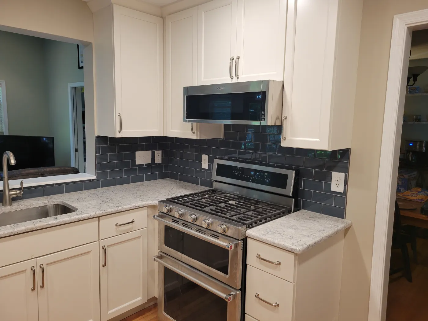Kitchen remodel dagsboro de functional layout modern design blue backsplash