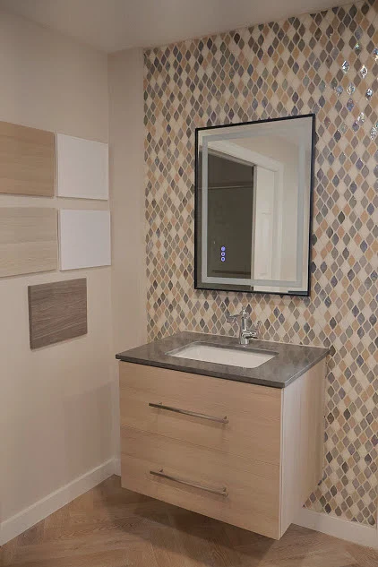 Vanity Remodel Millsboro De Floating Vanity Mosaic Backsplash