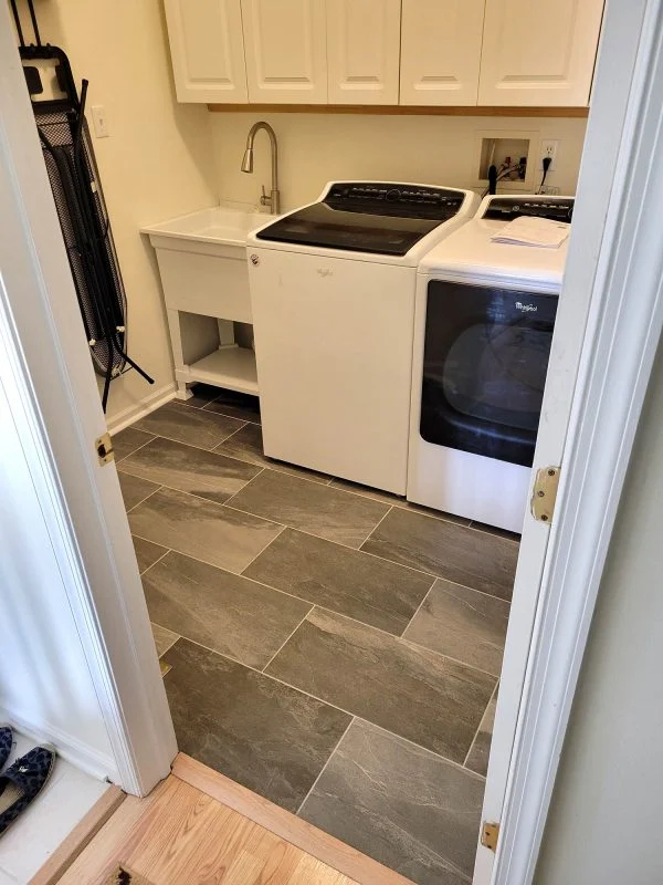 Custom Laundry Room Remodel New Tile Paint Storage