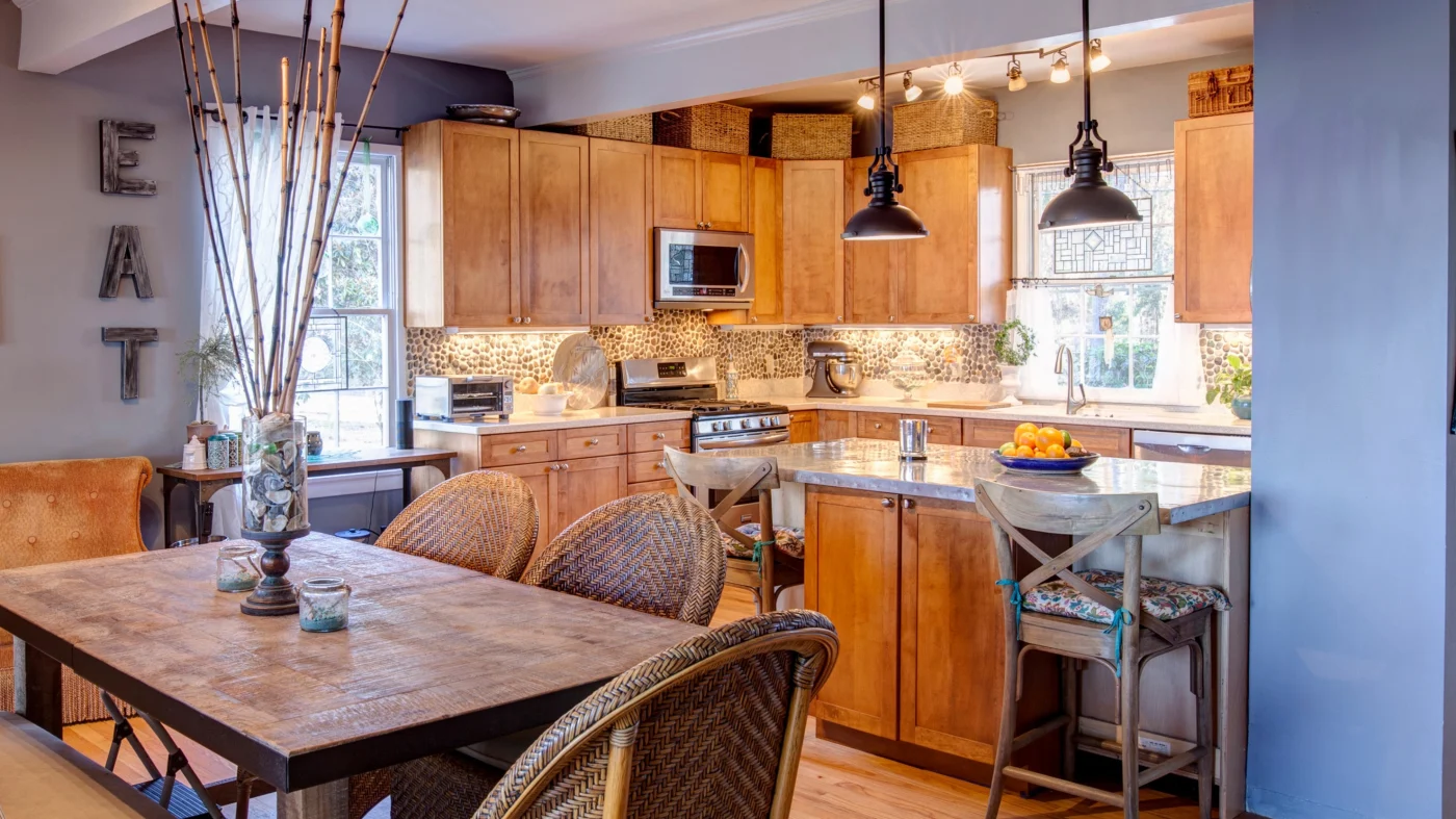 Best Kitchen Remodel | Ocean Pines MD | Mast Contracting Modern kitchen with marble kitchen island and stools in Ocean Pines, MD | Mast Contracting